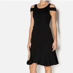 Rebecca Taylor Womens Black Ponte Off Shoulder Flounce Dress, NWT, Sz 4